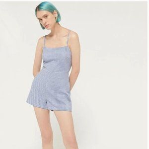 Urban Outfitters UO Women's Gingham Tie-Back Romper in Blue Size X-SMALL